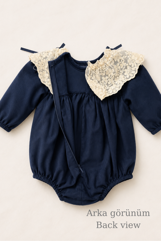 Elise Lace 4 Parça Kadife Kız Bebek Romper Seti | Dantel Yakalı Premium Baby Girl Outfit