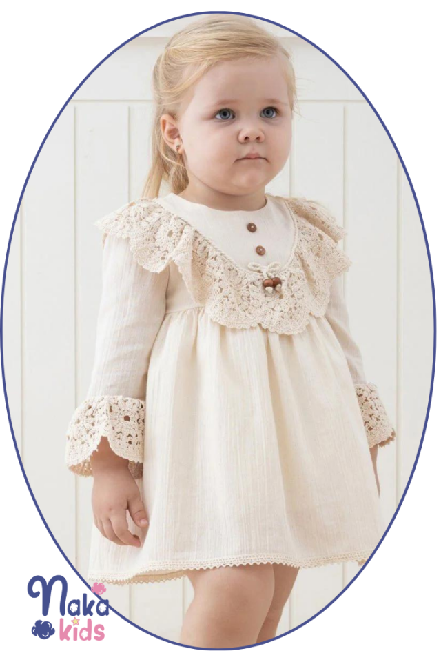 Dantel Rüyası Kız Bebek Elbisesi 9 ay - Bej