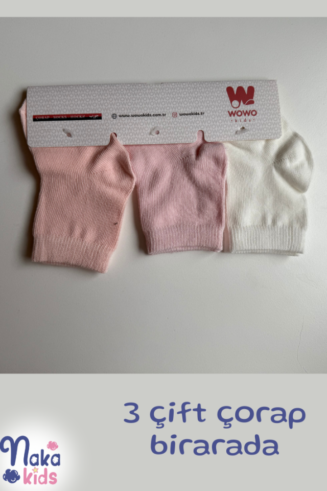 3 Çift Düz Renk Bebek Çorabı – Pembe, Beyaz, Somon