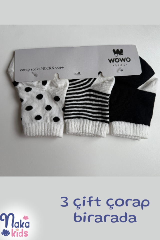 3 Çift Siyah Beyaz Bebek Çorabı – Klasik Şıklık Minik Ayaklarda