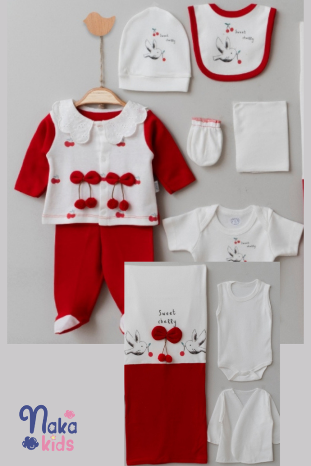 Kiraz Taşıyan Kuş 10 Parça Kız Bebek Hastane Çıkış Seti