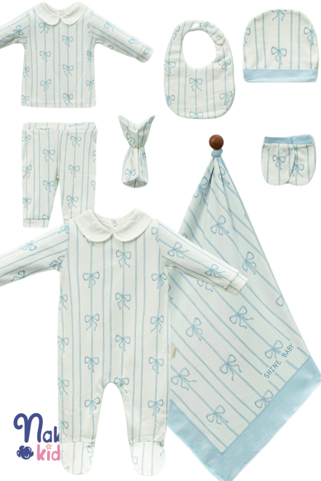 Shine Baby Erkek Bebek 8 Parça Hastane Çıkış Seti- Mavi