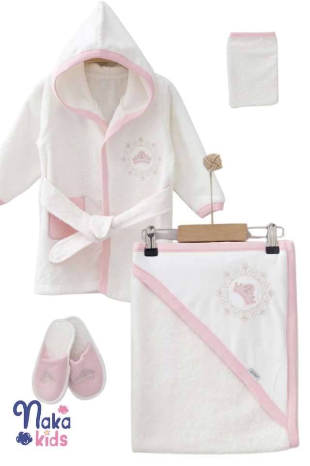 Prenses Tacı Bebek Havlu Bornoz 4 lü Set