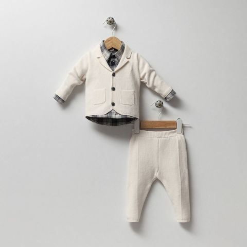 Sevimli Prens Mini Erkek Bebek Takım %100 Doğal Pamuk 3-6 ay - Krem