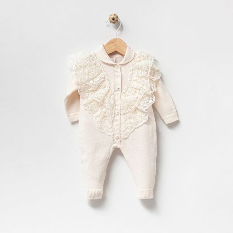 Elegans Triko Kız Bebek Tulum PUDRA - 3-6 ay