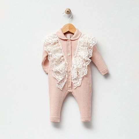 Elegans Triko Kız Bebek Tulum Krem - 6-9 ay