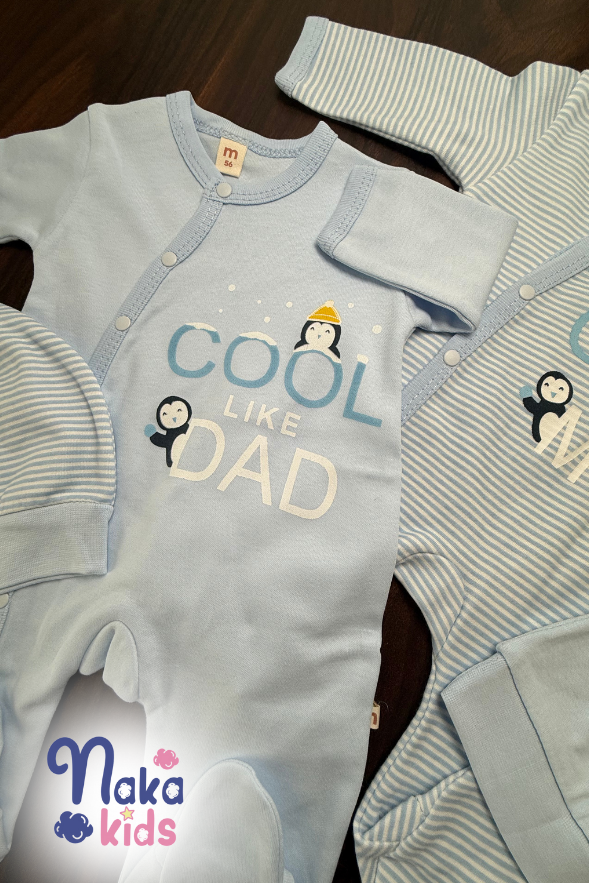 'Cool Like Mom/ Dad' – 4’lü Bebek Tulum ve Şapka Seti