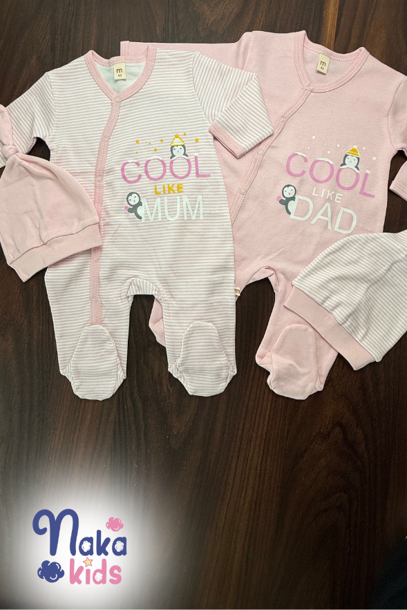 'Cool Like Mom/ Dad' – 4’lü Bebek Tulum ve Şapka Seti