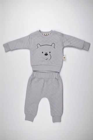 Kapitone Ayı Desenli Takım-Gri 6-9 ay