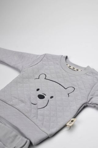 Kapitone Ayı Desenli Takım-Gri 9-12 ay