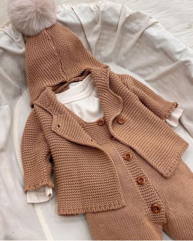 %100 Doğal Pamuklu 3'lü Bebek Salopet Takımı 6-9 ay - Bej