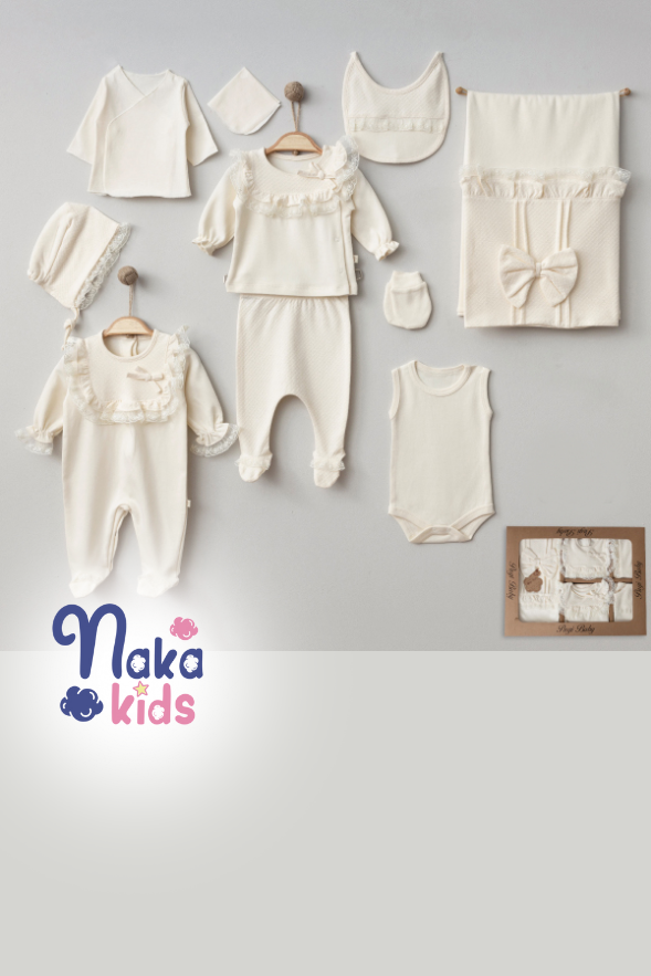 Jakarlı 10 Parça Kız Bebek Hastane Çıkış Seti-Krem