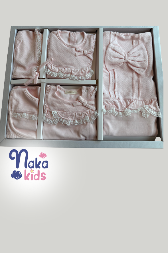 Jakarlı 10 Parça Kız Bebek Hastane Çıkış Seti-Pembe