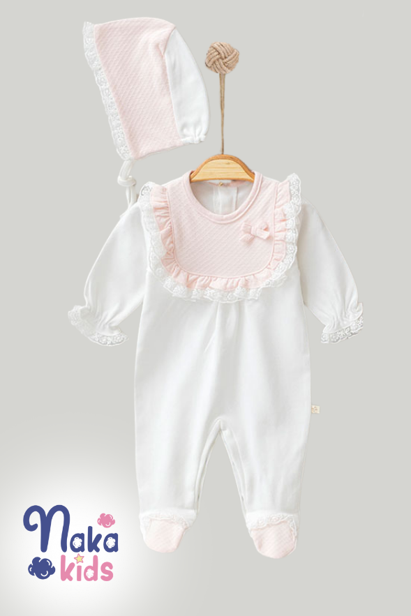 Jakarlı 10 Parça Kız Bebek Hastane Çıkış Seti-Pembe Beyaz