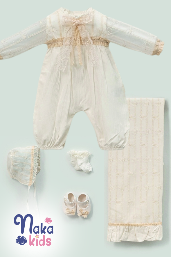 5’li Dantelli Müslin Kız Bebek Hastane Çıkış Seti