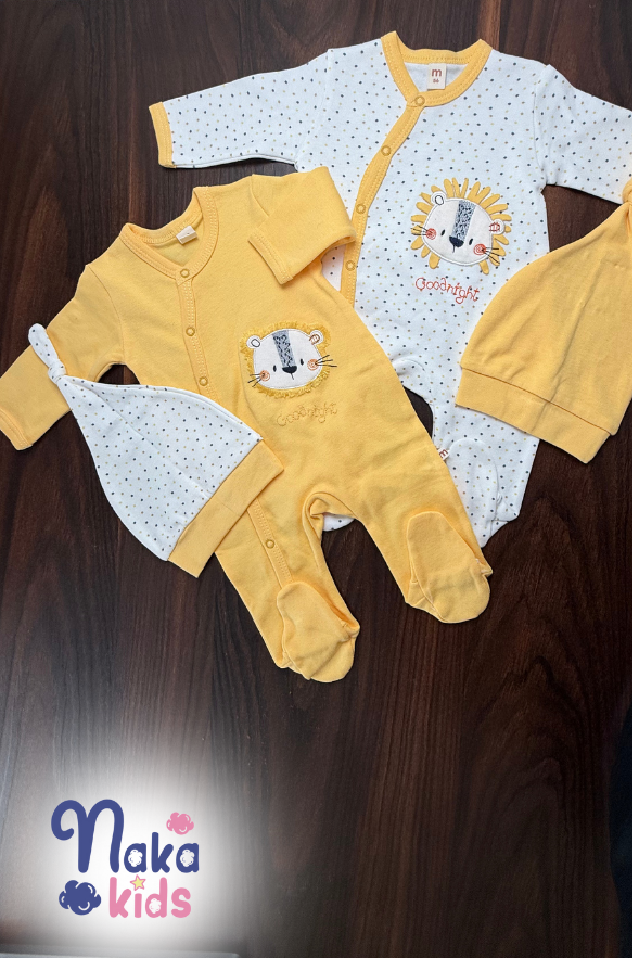 Aslan Nakışlı 4’ü Bebek Tulum ve Şapka Seti