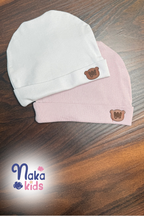 Bebek Penye Şapka – Deri Ayıcık Armalı