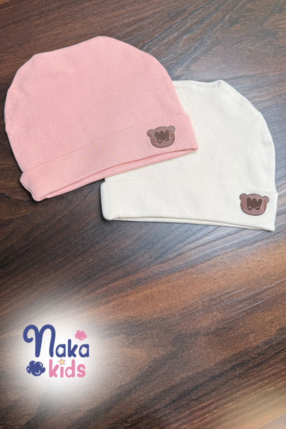 Bebek Penye Şapka – Deri Ayıcık Armalı