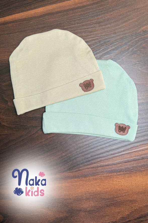 Bebek Penye Şapka – Deri Ayıcık Armalı